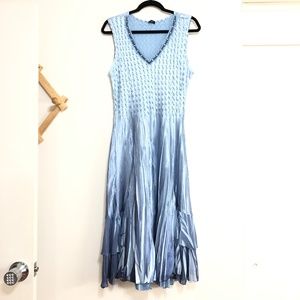 Komarov Beaded V-Neck Sleeveless Tier Ruffle Dress, Medium